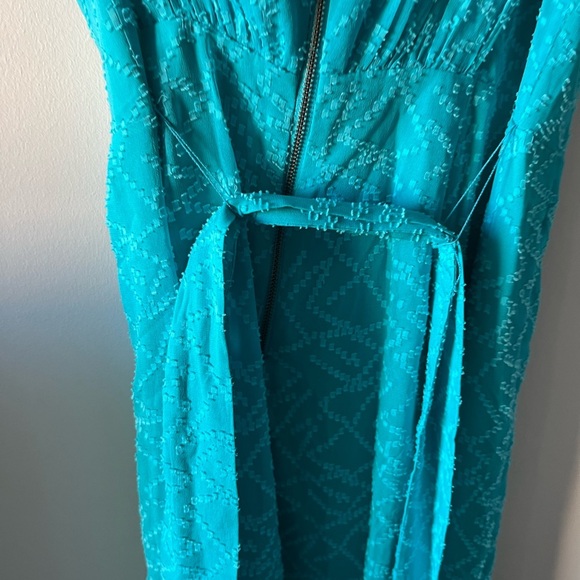 Alice & Olivia Silk-Cotton Tie-Waist Wrap Turquoise Dress - 8 - Picture 11 of 15